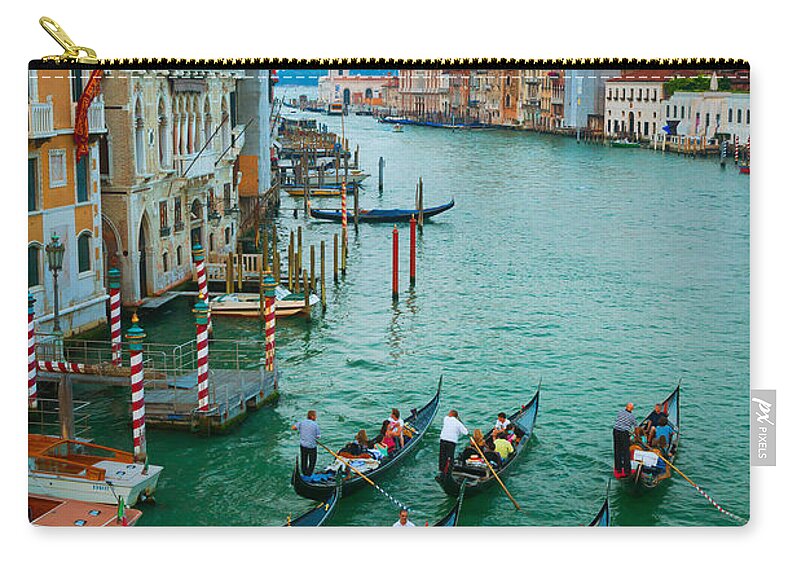 Canal Grande Zip Pouch featuring the photograph Six Gondolas by Inge Johnsson