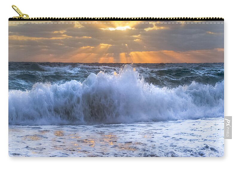 Ocean Zip Pouch featuring the photograph Splash Sunrise #2 by Debra and Dave Vanderlaan