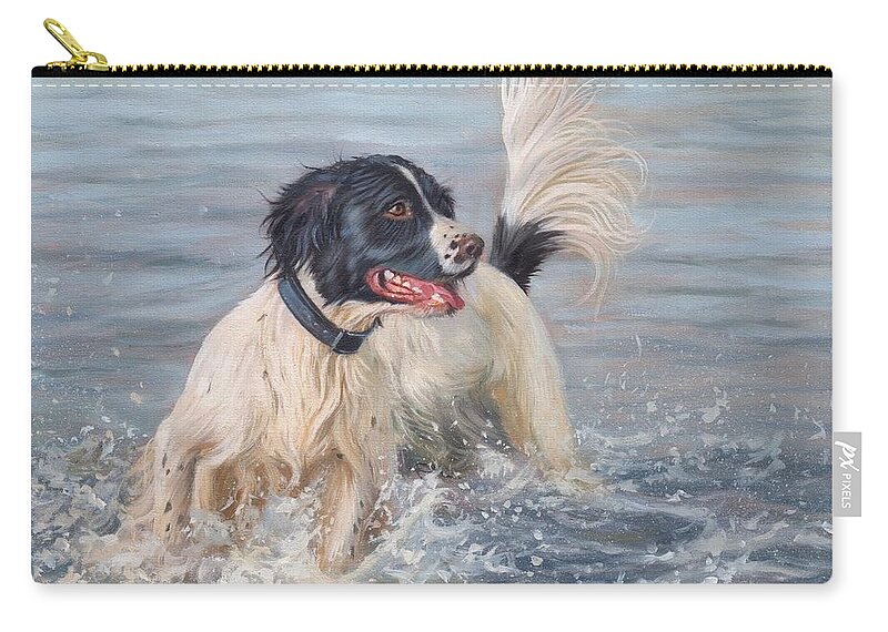 Springer Spaniel Zip Pouch featuring the painting Springer Spaniel #2 by David Stribbling