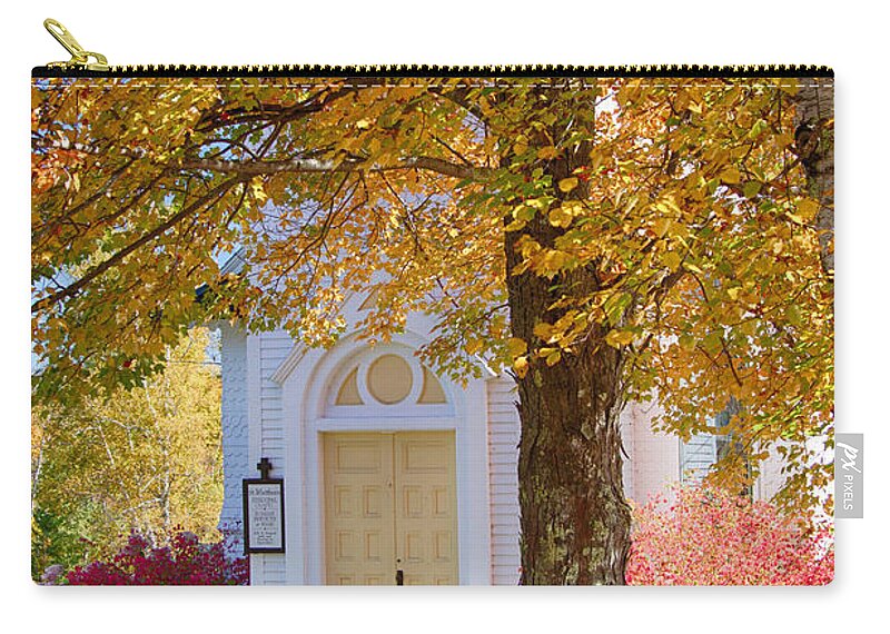 Autumn Foliage New England Zip Pouch featuring the photograph St Matthew's in Autumn splendor #3 by Jeff Folger