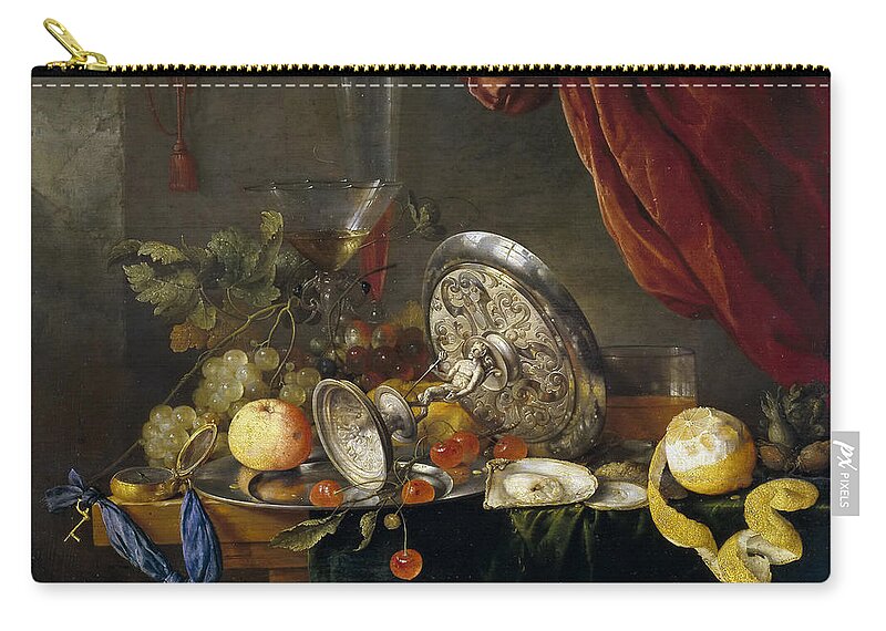 Cornelis De Heem Zip Pouch featuring the painting Still Life #3 by Cornelis de Heem