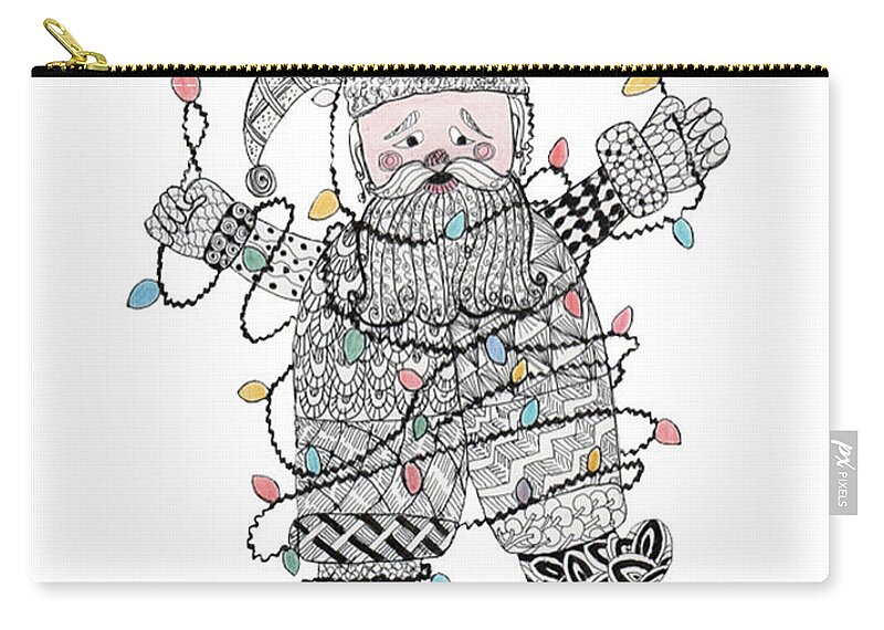 Zentangle Zip Pouch featuring the drawing Tangled Santa #1 by Quwatha Valentine