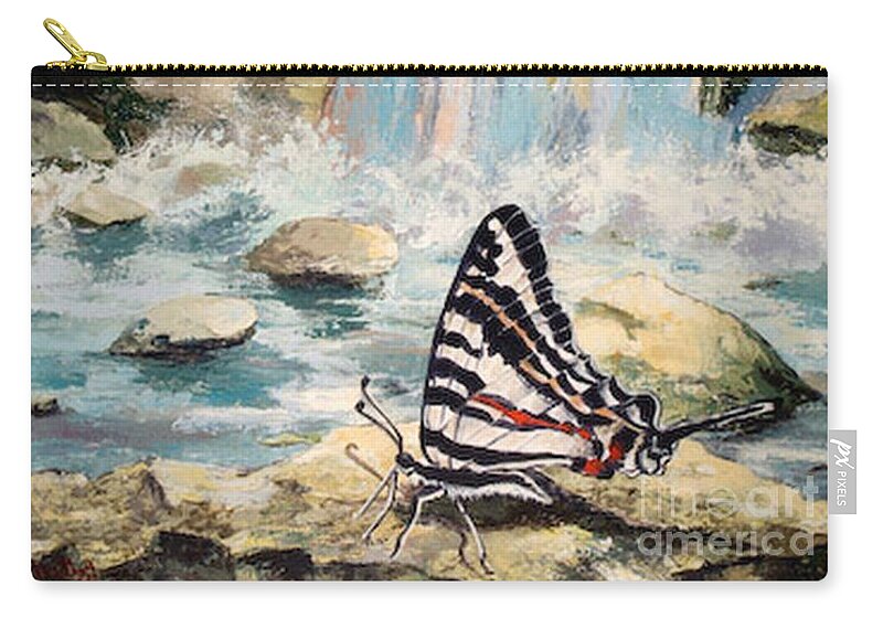 Nature Zip Pouch featuring the painting The Silence of the Waterfall by Elisabeta Hermann