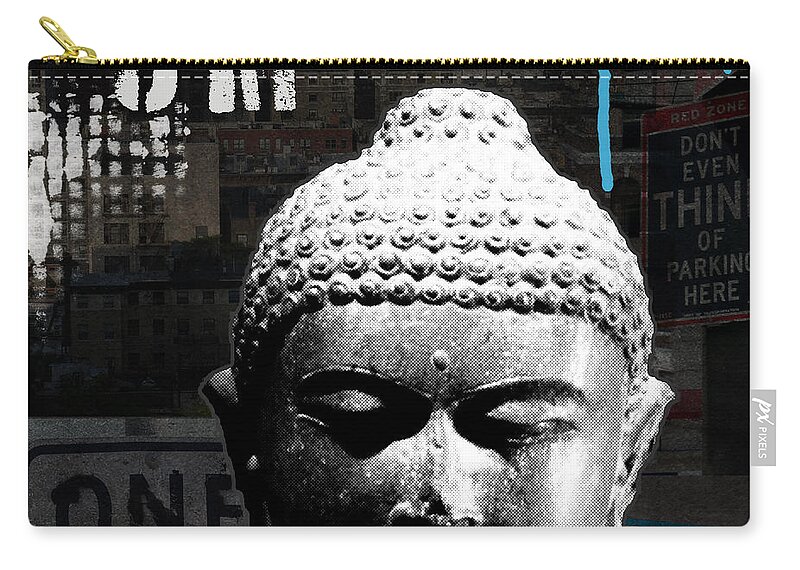Abstract Zip Pouch featuring the painting Urban Buddha by Linda Woods