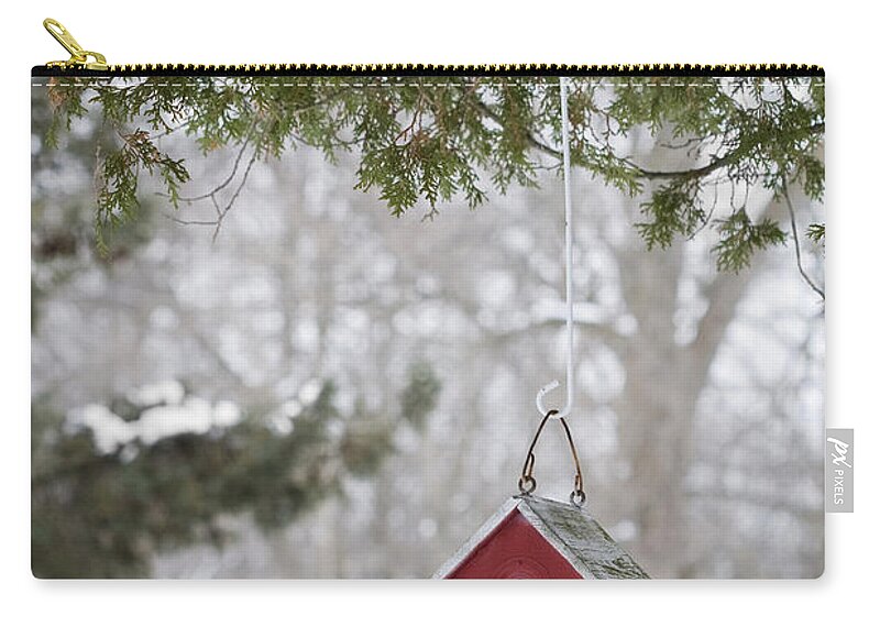 Birdhouse Zip Pouch featuring the photograph Winter Shelter #2 by Patty Colabuono