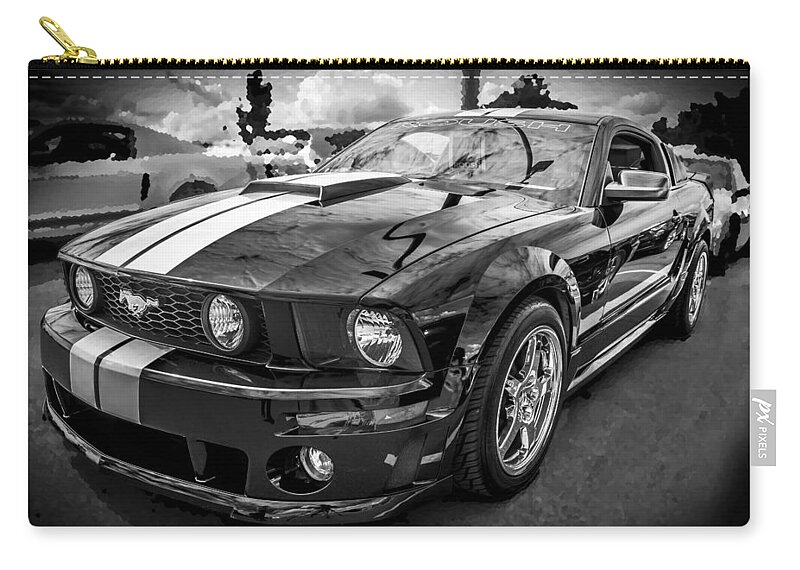 2008 Mustang Zip Pouch featuring the photograph 2008 Ford Shelby Mustang with the Roush Stage 2 Package BW by Rich Franco