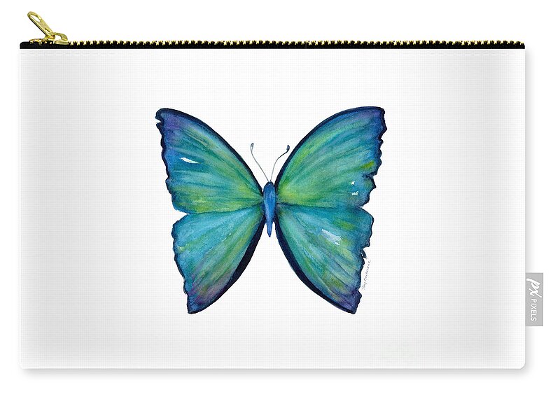 Blue Zip Pouch featuring the painting 21 Blue Aega Butterfly by Amy Kirkpatrick
