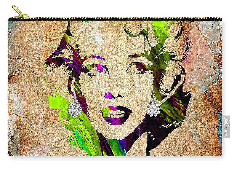 Marilyn Monroe Art Zip Pouch featuring the mixed media Marilyn Monroe Diamond Earring Collection #21 by Marvin Blaine