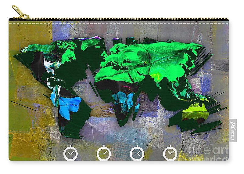 World Map Zip Pouch featuring the mixed media World Map Watercolor #26 by Marvin Blaine