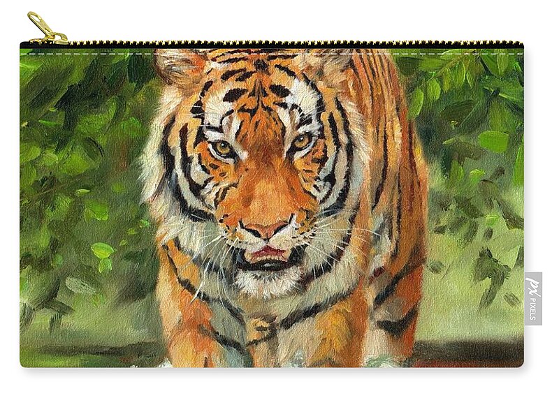 Tiger Zip Pouch featuring the painting Amur Tiger Painting #3 by David Stribbling