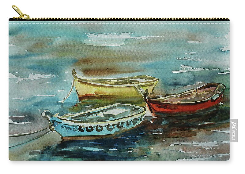 Art Zip Pouch featuring the painting 3 Boats II by Xueling Zou