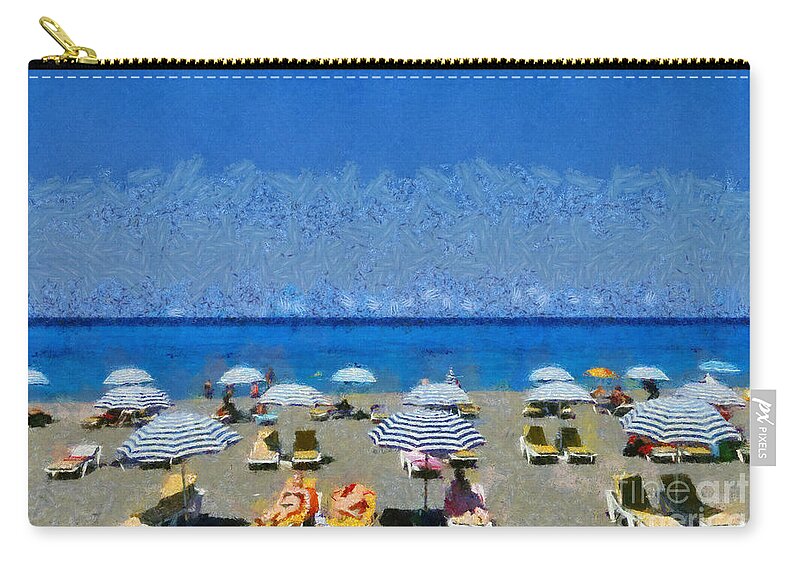 Rhodes Zip Pouch featuring the painting Beach at the city of Rhodes #2 by George Atsametakis