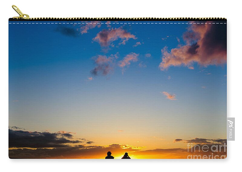 Hawaii Zip Pouch featuring the photograph Couple watching the sunset on a beach in Maui Hawaii USA #3 by Don Landwehrle