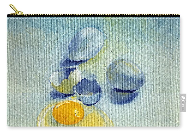 Eggs Zip Pouch featuring the painting 3 Eggs on Blue by Katherine Miller