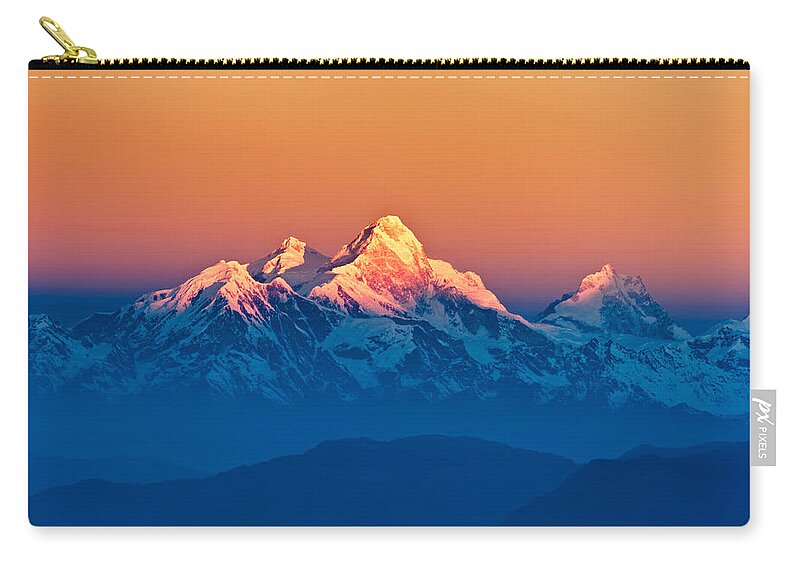 Fog Zip Pouch featuring the photograph Himalayan Mountains View from Mt. Shivapuri #3 by U Schade