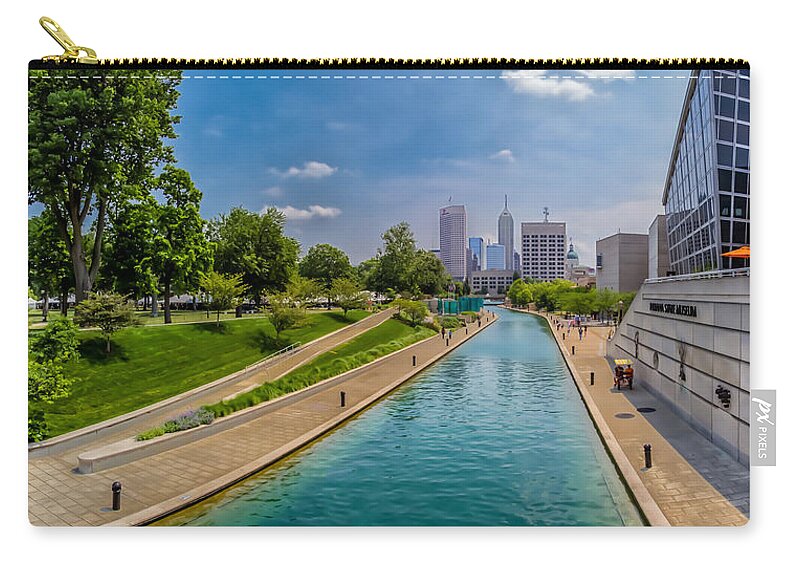 Indiana Carry-all Pouch featuring the photograph Indianapolis Skyline from the Canal by Ron Pate