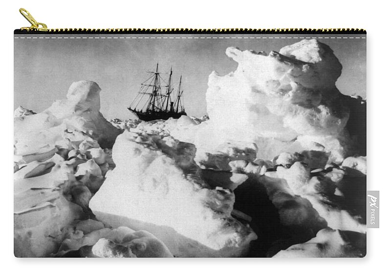 Navigation Zip Pouch featuring the photograph Shackletons Endurance Trapped In Pack #3 by Science Source