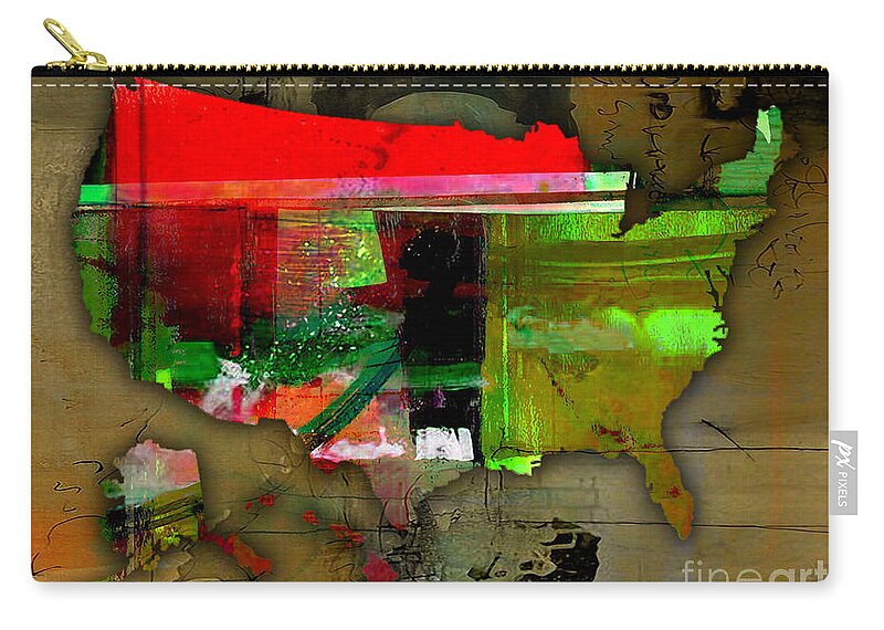 United States Zip Pouch featuring the mixed media United States Map Watercolor #2 by Marvin Blaine