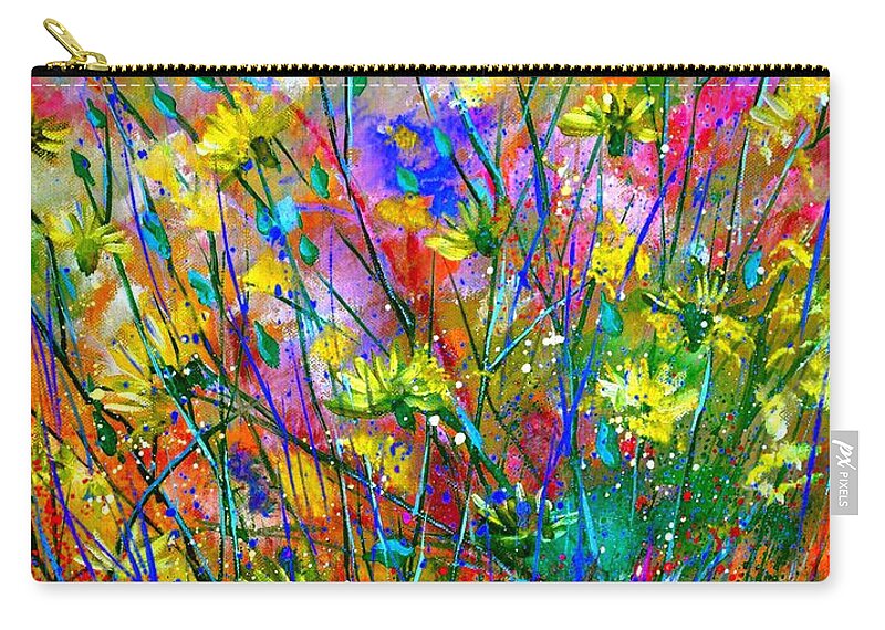Flowers Zip Pouch featuring the painting Wild Flowers by Pol Ledent