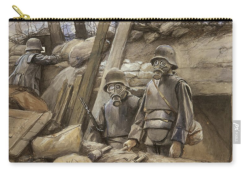 1917 Zip Pouch featuring the painting World War I Gas Masks #3 by Granger