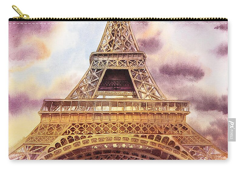 Eiffel Tower Zip Pouch featuring the painting Eiffel Tower Paris France #2 by Irina Sztukowski