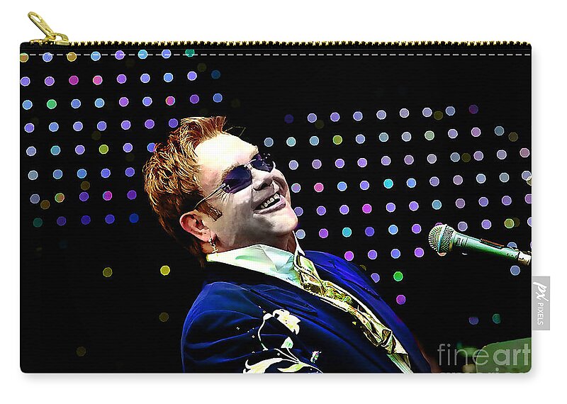 Elton John Photographs Mixed Media Zip Pouch featuring the mixed media Elton John #4 by Marvin Blaine