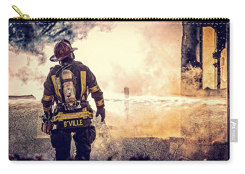 Fire Zip Pouch featuring the photograph Firefighters #4 by Everet Regal