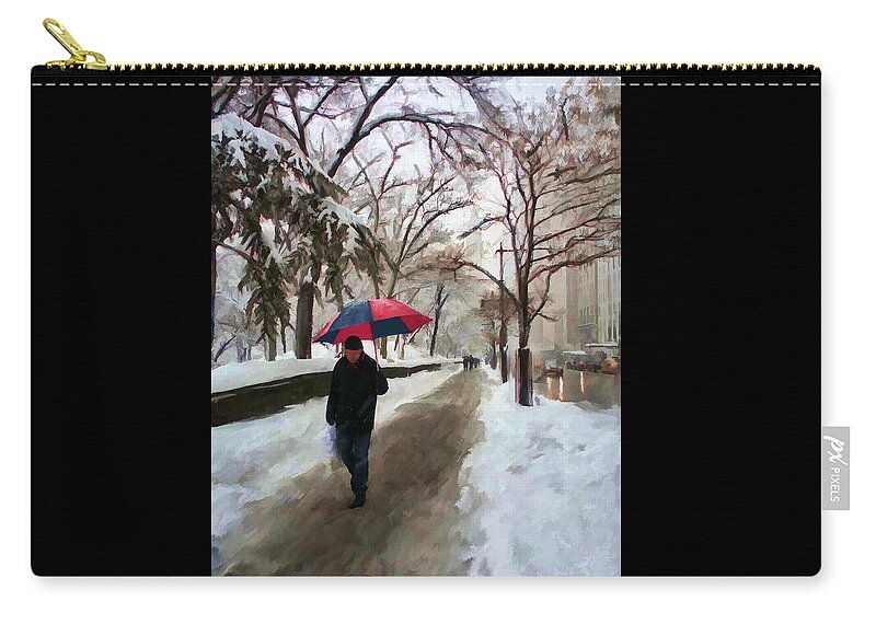 Central Park Zip Pouch featuring the digital art Snowfall in Central Park by Deborah Boyd