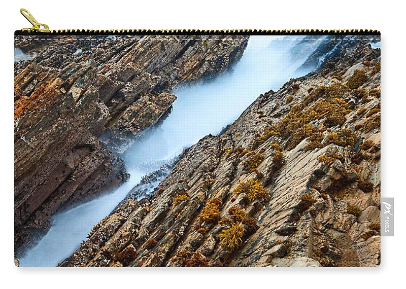 Montana De Oro Zip Pouch featuring the photograph The jagged rocks and cliffs of Montana de Oro State Park in California #4 by Jamie Pham