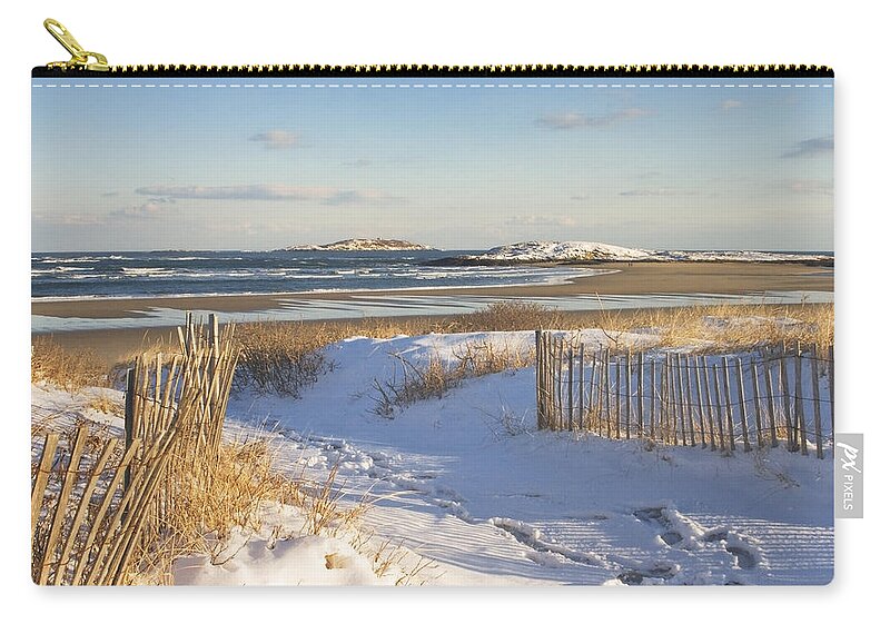 Popham Beach Zip Pouch featuring the photograph Winter at Popham Beach State Park Maine #4 by Keith Webber Jr