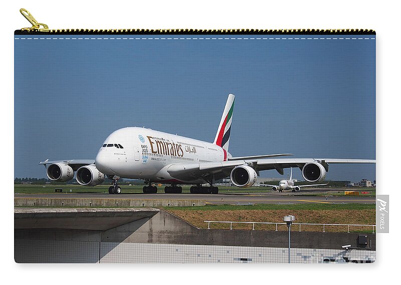 737 Zip Pouch featuring the photograph Emirates Airbus A380 #5 by Paul Fearn