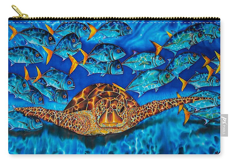 Turtle Zip Pouch featuring the painting Green Sea Turtle by Daniel Jean-Baptiste