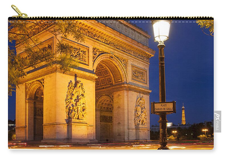 Arc Zip Pouch featuring the photograph Twilight at Arc de Triomphe #5 by Brian Jannsen