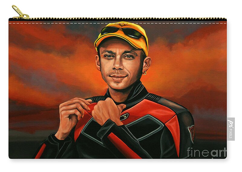 Valentino Rossi Zip Pouch featuring the painting Valentino Rossi by Paul Meijering