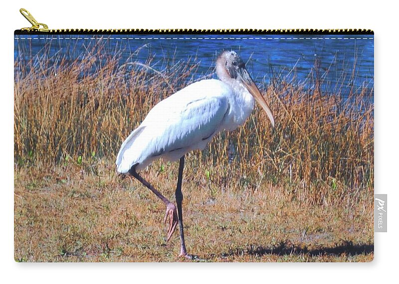 Standing Watch At Lakes Park In Ft.myers Zip Pouch featuring the photograph Woodstork #5 by Robert Floyd
