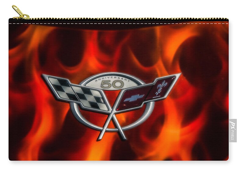 Chevy Zip Pouch featuring the photograph 50th Anniversary Chevy Corvette by Eleanor Abramson