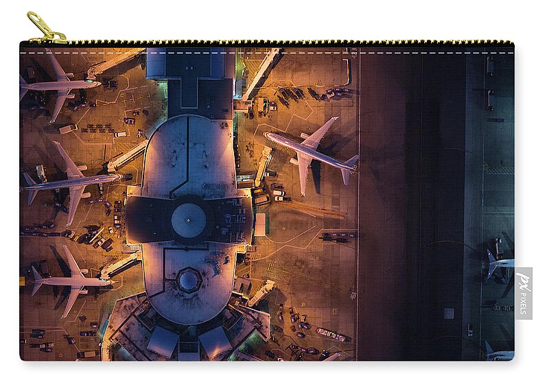 Airport Terminal Zip Pouch featuring the photograph Airliners At Gates And Control Tower #6 by Michael H