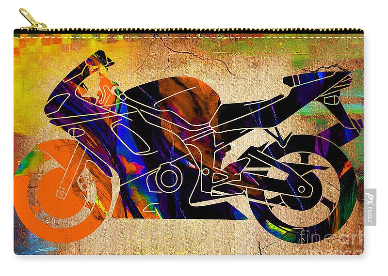 Ninja Zip Pouch featuring the mixed media Ninja Motorcycle Art #6 by Marvin Blaine