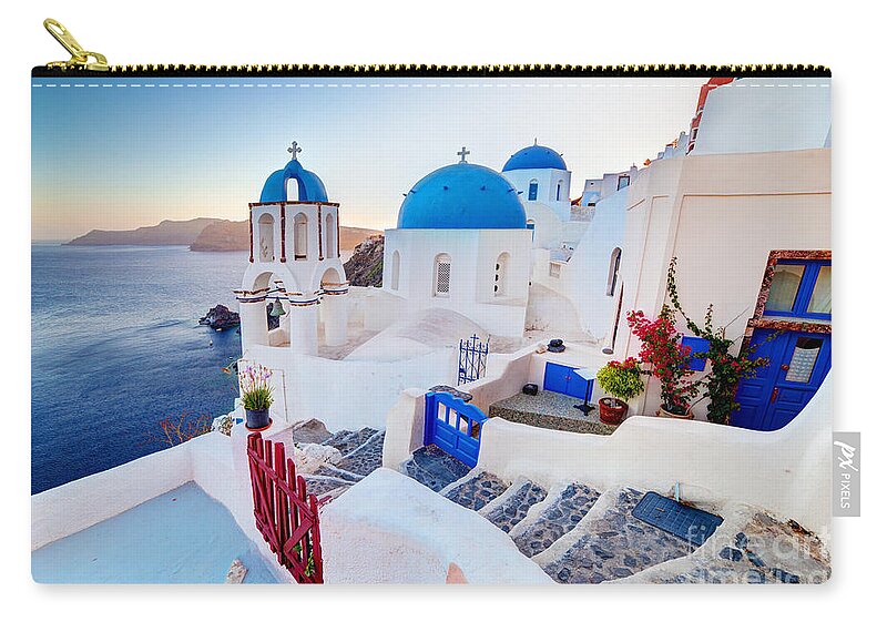 Santorini Zip Pouch featuring the photograph Oia town on Santorini Greece #6 by Michal Bednarek