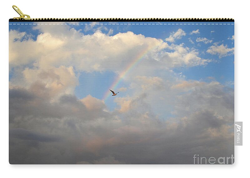 Rainbow Zip Pouch featuring the photograph 6- Rainbow and Seagull by Joseph Keane