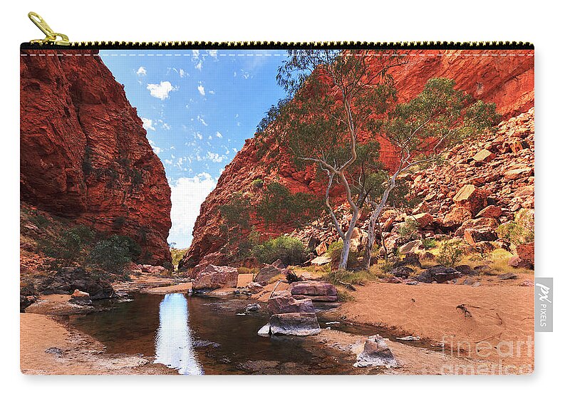 Simpsons Gap Central Australia Landscape Outback Water Hole West Mcdonnell Ranges Northern Territory Australian Landscapes Ghost Gum Trees Zip Pouch featuring the photograph Simpsons Gap #8 by Bill Robinson