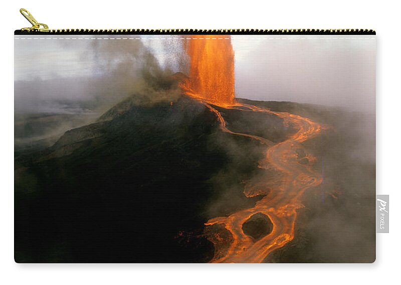 Nature Zip Pouch featuring the photograph Lava Fountain At Kilauea Volcano, Hawaii #7 by Douglas Peebles