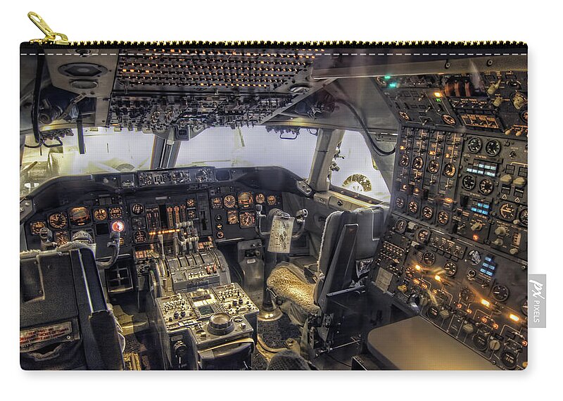 Tonemapped Zip Pouch featuring the photograph 747 Cockpit by Tim Stanley