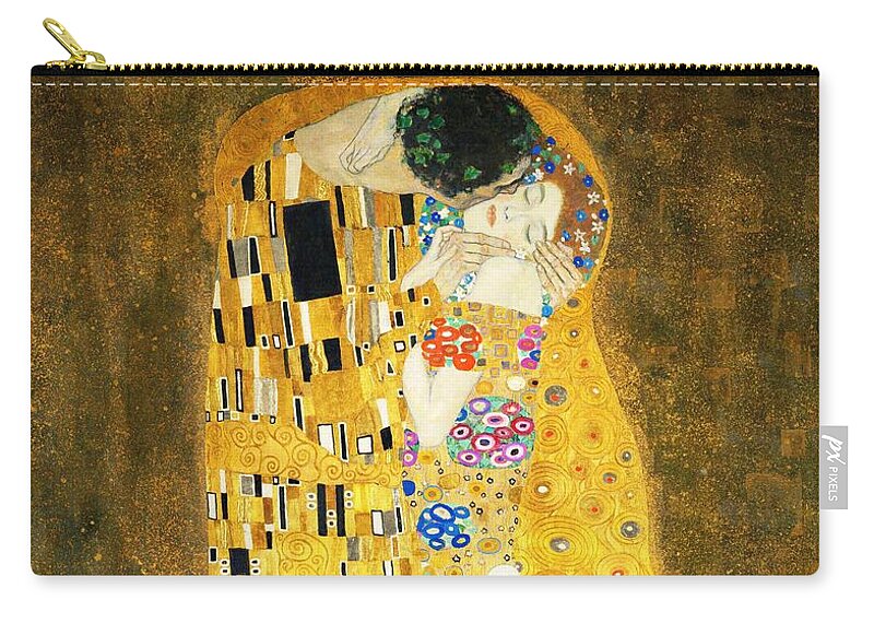 Gustav Klimt Zip Pouch featuring the painting The Kiss #8 by Gustav Klimt