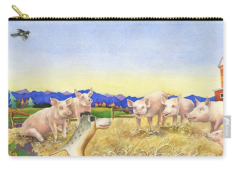 Spike The Dhog Painting Carry-all Pouch featuring the painting A Barnyard of Pigs by Anne Gifford