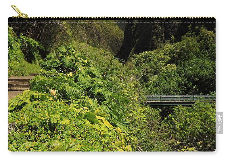 Iao Needle Zip Pouch featuring the photograph A Bridge To The Iao Needle by James Eddy