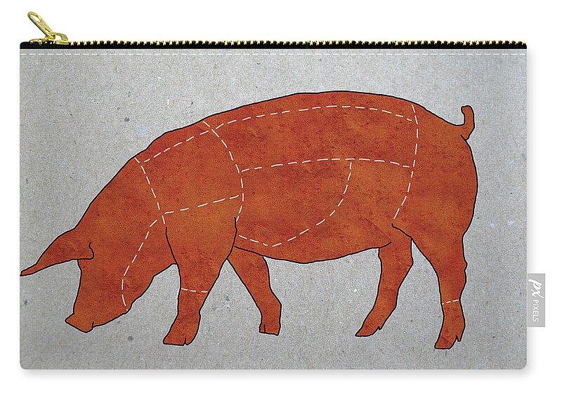 Pig Zip Pouch featuring the digital art A Butchers Diagram Of A Pig by Malte Mueller