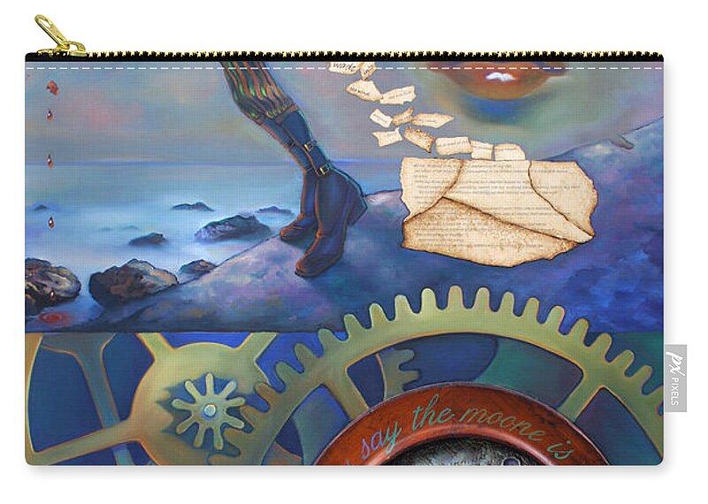 Clock Zip Pouch featuring the painting A Clockwerk Moone is a Harsh Mistress by Patrick Anthony Pierson