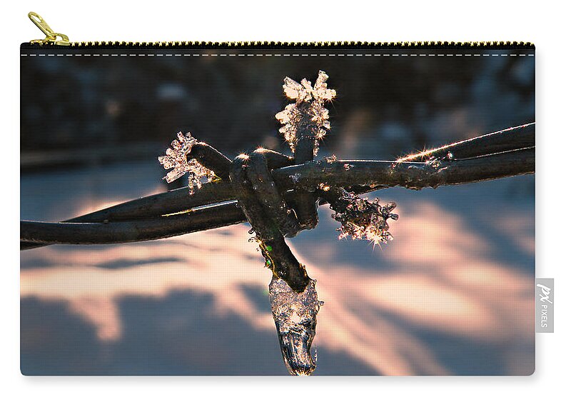 Barbed Wire Zip Pouch featuring the photograph A Cold Welcome by Micki Findlay