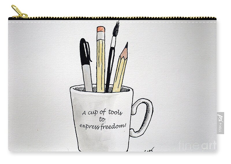 Christopher Shellhammer Carry-all Pouch featuring the drawing A cup of tools to express freedom by Christopher Shellhammer